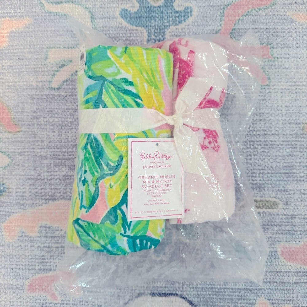 NWT Lilly Pulitzer for Pottery Barn Kids Muslin Swaddle Blanket Set of 3